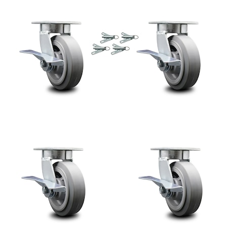 Service Caster 6 Inch Kingpinless Thermoplastic Wheel Caster Set with Brake and Swivel Lock SCC SCC-KP30S620-TPRRF-SLB-BSL-4